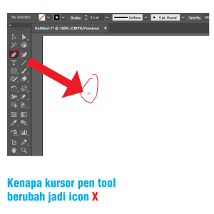 Kenapa kursor pen tool berubah jadi icon X